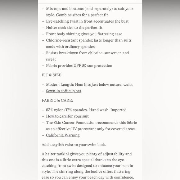 Land's End chlorine resist halter twist tankini swim top white meadow floral var - Picture 8 of 8